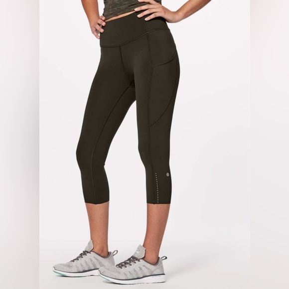 Lululemon sz 4 Fast & Free Crop II Nulux 19" Dark Olive High-Waisted Leggings - Picture 1 of 13
